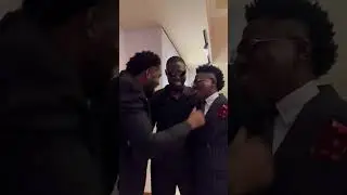 mark Angel Comedy and mc Edopikin having a laugh at back stage
