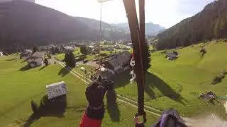 Paragliding landing in Dolomites Italy after XC flight