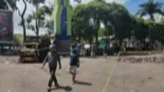 Damage outside football stadium in Malang after stampede