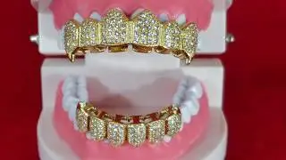 Grillz Micro Pave CZ Gold Plated Fang Set