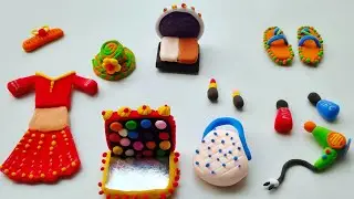 DIY How to make polymer clay Miniature mackup set with lipstick, eyeshadow, cap