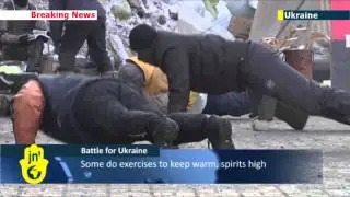 Ukraine Protests: Ukrainian protesters exercise to keep warm in freezing Kiev temperatures
