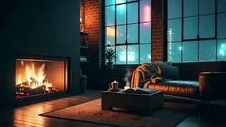 Cozy Urban Loft  Rainy City Ambience & Fireplace | Lofi Night Relaxing | Study