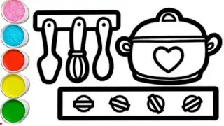 How to Draw Kitchen utensils - Drawing, Coloring and Painting For Kids and Toddlers | Child Art
