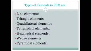 Discretization process and types of elements used in FEM