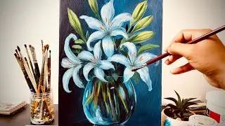 Painting a Beautiful Bouquet of Bright Flowers in a Vase / Acrylic Painting / Huy Hội Họa ART