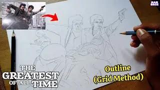 The GOAT Movie Vijay Drawing | Grid Method Outline Tutorial | The Greatest of All Time | MAR BROZ