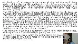 SAP For Cotton Ginning Industries