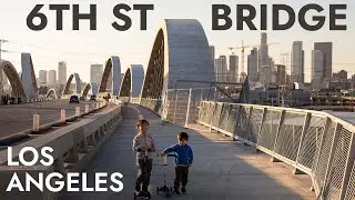 Scootering on Sixth Street Viaduct / 6th Street Bridge in Downtown Los Angeles with Kids