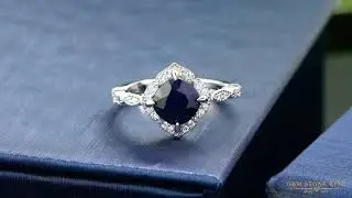 Gem Stone King 925 Sterling Silver Blue Sapphire and Moissanite Ring / MGZ-1469-CS-S-dBL-CZ-W-SS