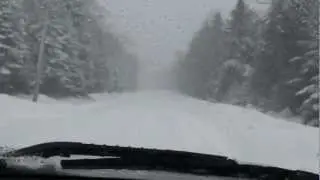 Driving in a snow storm in Greenville, Maine