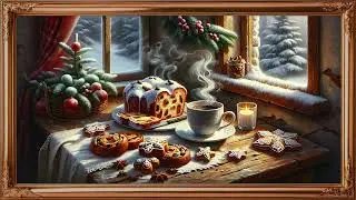 Warm Christmas Breakfast with Stollen cake, gingerbread cookies, and a steaming cup of coffee #tvart