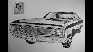 CHRYSLER Newport Custom Hardtop 1969.Drawing with ballpoint pen,pencil and marker.