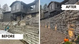 HUGE 10’ Redi Rock Retaining Wall Time-Lapse | Very Tight Building Access!