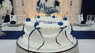 BOLO VINTAGE CAKE PASSO A PASSO | Bolo Branco com La&ccedil;os Azul Marinho e Cerejas