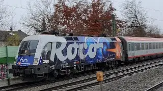 Zugverkehr in Gronsdorf (LK München): Mit ÖBB-Roco-Werbelok Reihe 1116 und Lokomotion Baureihe 189