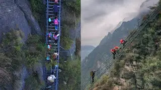 The most dangerous way home,Travel relies on 2556 steel pipe stairs | Cliff Village | China Travel
