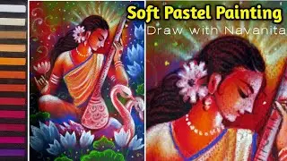 Saraswati/Maa Saraswati Drawing/Drawing of Saraswati Maa with Soft Pastels/Soft Pastel Painting