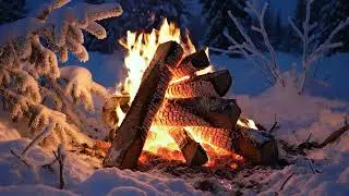 Cozy Winter Campfire ❄️🔥 Low Fire in Deep Snow | Calm Evening Ambience