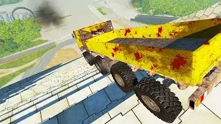 Stair Jump Down With Cars #3 - BeamNG drive