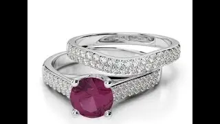 AGnSons WGold Ruby Bridal Set Ring 2045