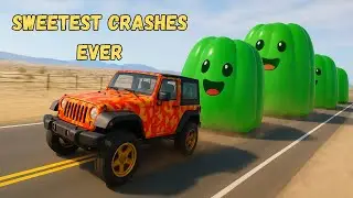 Be careful there are giant jellies on the road | Beamng Sweet Crashes