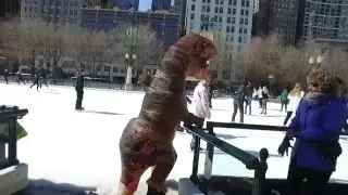 Chicago T-Rex ice skates in Millennium Park
