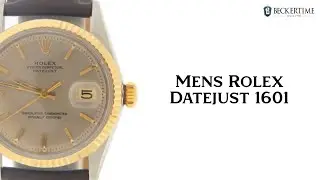 Mens Rolex Two-Tone Datejust 1601 Slate Gray Dial Watch with Brown Leather Strap