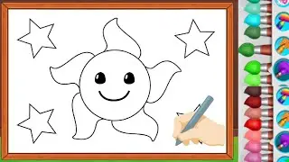 Coloring a Happy Sun and Stars | Easy Drawing for Kids | Fun Space Art Game