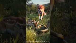 Fox Saves Fawn from Snake Attack #animals  #rescueefforts  #animalrescue  #wildlife   #rescue