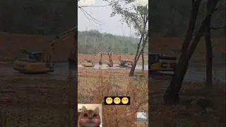 Two excavators are playing a water fight #excavator #sortvideo #funny