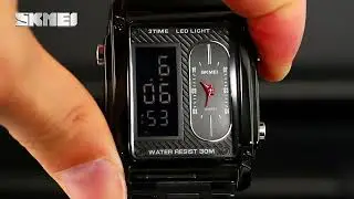 Skmei Three Time Zones Mens Digital Sports Watches LED Waterproof Chronograph Quartz Wristwatch Male