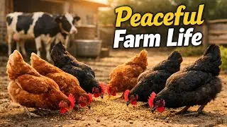 Red & Black Chickens Feeding Calmly at a Dairy Farm || Peaceful Farm Life