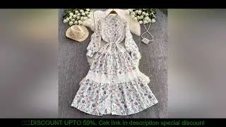 French Retro Court Style Printed Dress Hollow-out Lace Stitching Lantern Sleeve Single-breasted Tigh