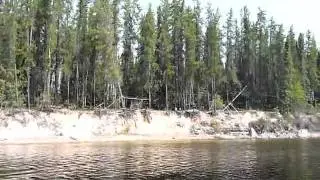 Arriving at a remote location for a shore lunch near Laurie River Lodge