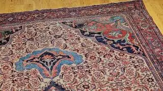 19th Century Persian Bidjar Rug in Ivory, Navy, Red, Turquoise, The Persian Knot Gallery, SKU: 1296