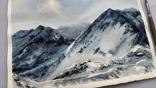 Watercolor mountains 🩵 painting process speed up #tutorial #watetcolor #painting #mountains #artwork