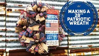 Using An 18'' Dollar Tree Frame To Make A Giant Patriotic Deco Mesh Wreath.- How To Make A Wreath