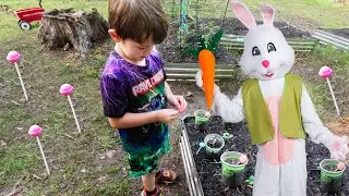 Planting Magic Jelly Beans in our garden at home for Easter | Easter Bunny Kid Fun Videos with candy