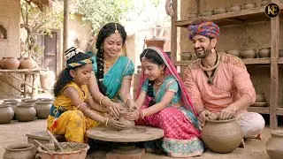 नन्हे कुम्हार: कान्हा और राधा ने मिलकर बनाया मिट्टी का मटका! || YMKN || Shree Krishan leela ||