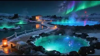 4K Iceland Thermal Baths & Northern Lights | Hot Springs Under Aurora Borealis (No Music)