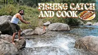Fishing camping & Tarp motorcycle camping|| Catch and cook || forest river side camping