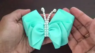 Kanzashi hair clip! DIY butterfly clip! Satin ribbon butterfly hair clip! How to make a butterfly!