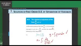 DIFFERENTIAL EQUATION - SOLUTION OF FIRST ORDER D.E. BY SEPARATION OF VARIABLES Part 2