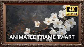Lifelike delicate cherry blossom branch Samsung frame tv art | Frame TV ART | Golden Framed Art