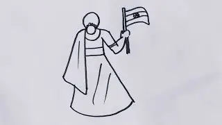 Girl with holding indian flag drawing/Indian flag drawing easy/Republic day drawing @JSdrawing 