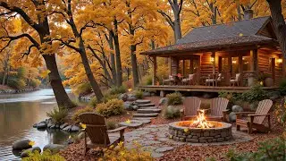 Beautiful Autumn Cozy Fireplace in Woods 🍂🔥 Relaxing Piano Music for Working and Studying
