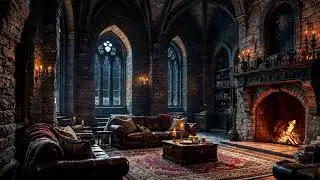 Historic Castle Fireplace (NO MUSIC) ❄️ Gentle Crackling & Snow Ambience | Sleep & Focus