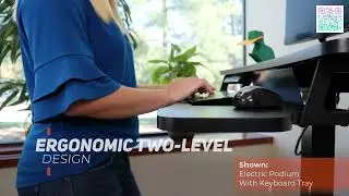Rolling Electric Podium Desk   Height Adjustable, Mobile Standing Desk with Wheels, Keyboard Tray