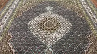 Olive, Beige and Blue Fine Mahi Tabriz With Silk Oriental Rug 9'X12' - W 281
